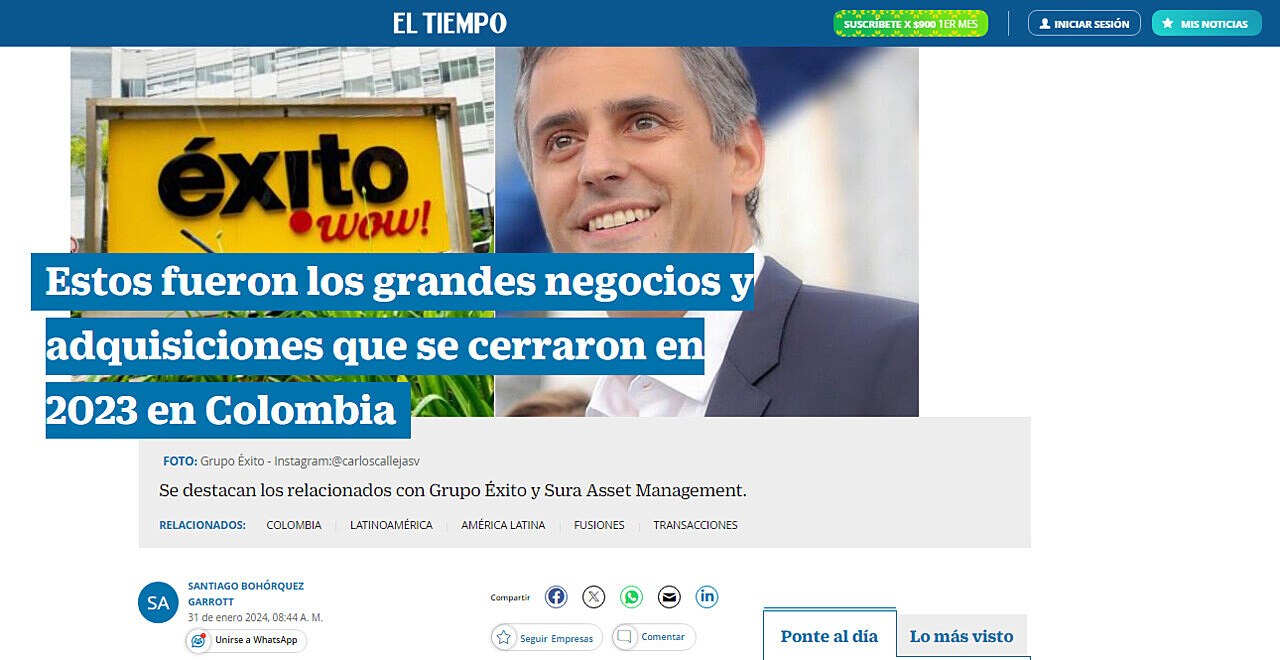 Estos fueron los grandes negocios y adquisiciones que se cerraron en 2023 en Colombia